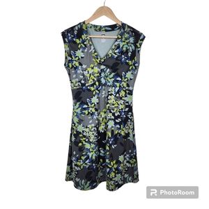REI Gray Blue Green Floral V Neck Sleeveless Dress Sz S